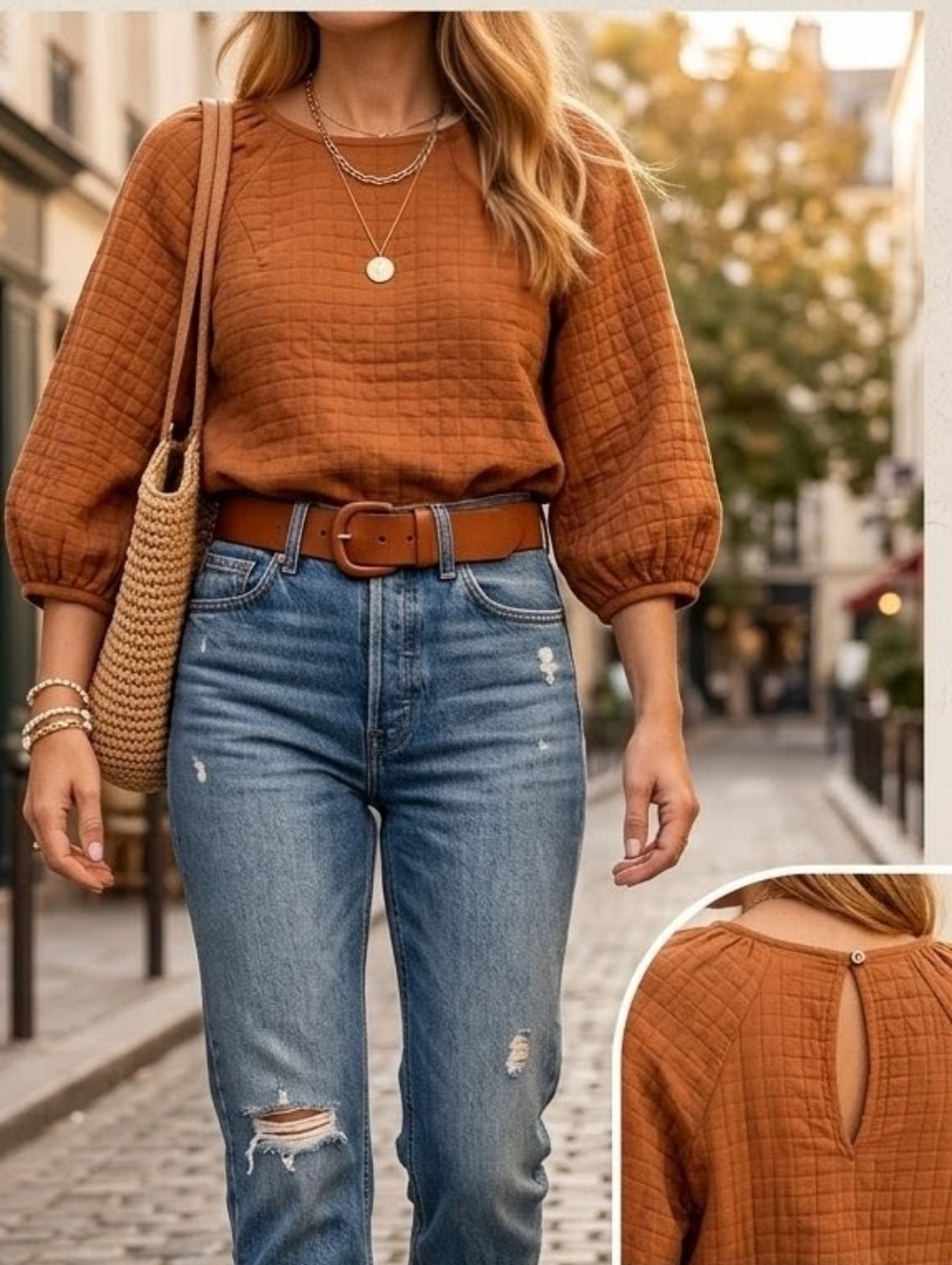 Levi’s Quilted Puff Sleeve Peplum Blouse - Burnt Henna Nwt